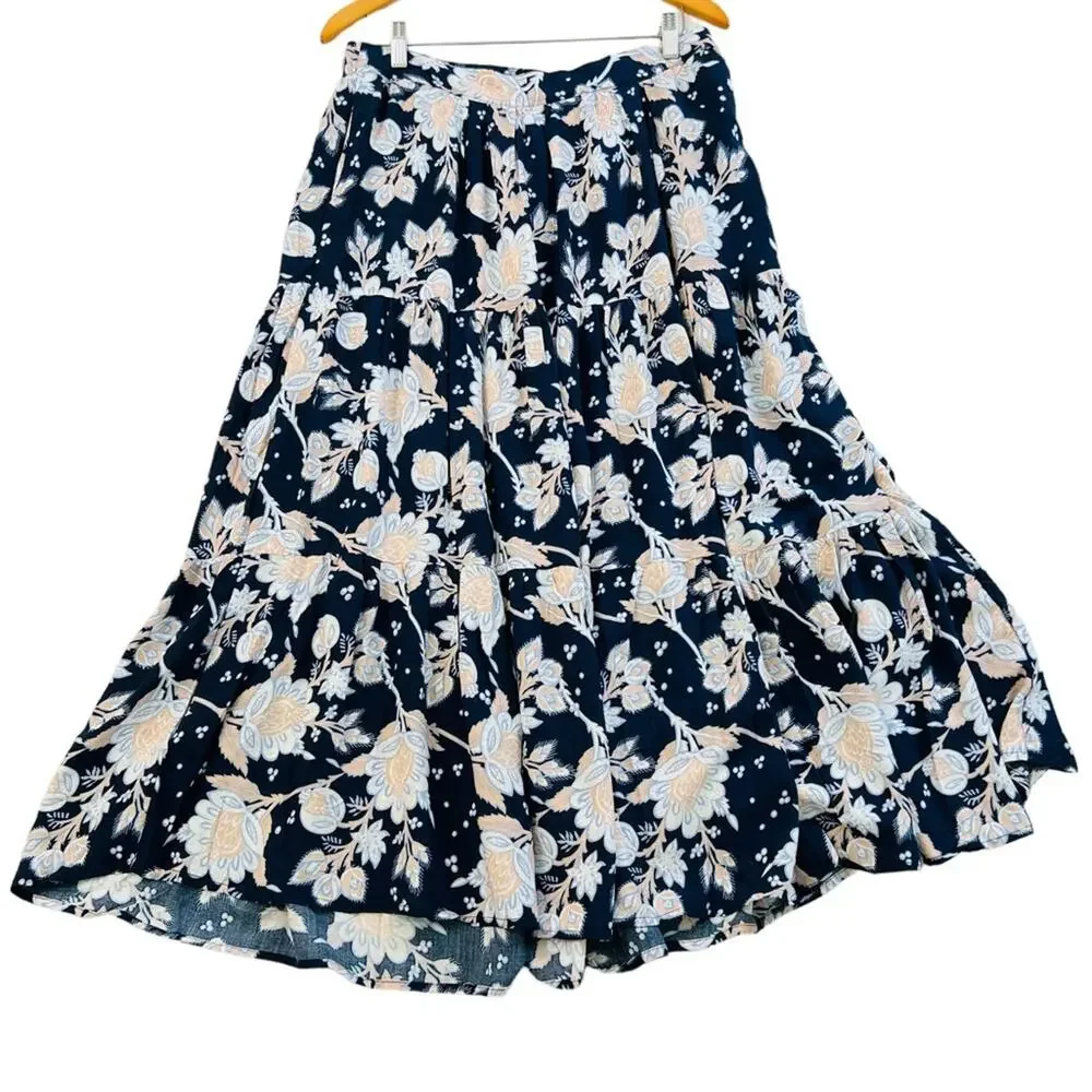 Rachel Zoe Navy Floral Tiered Maxi Skirt M